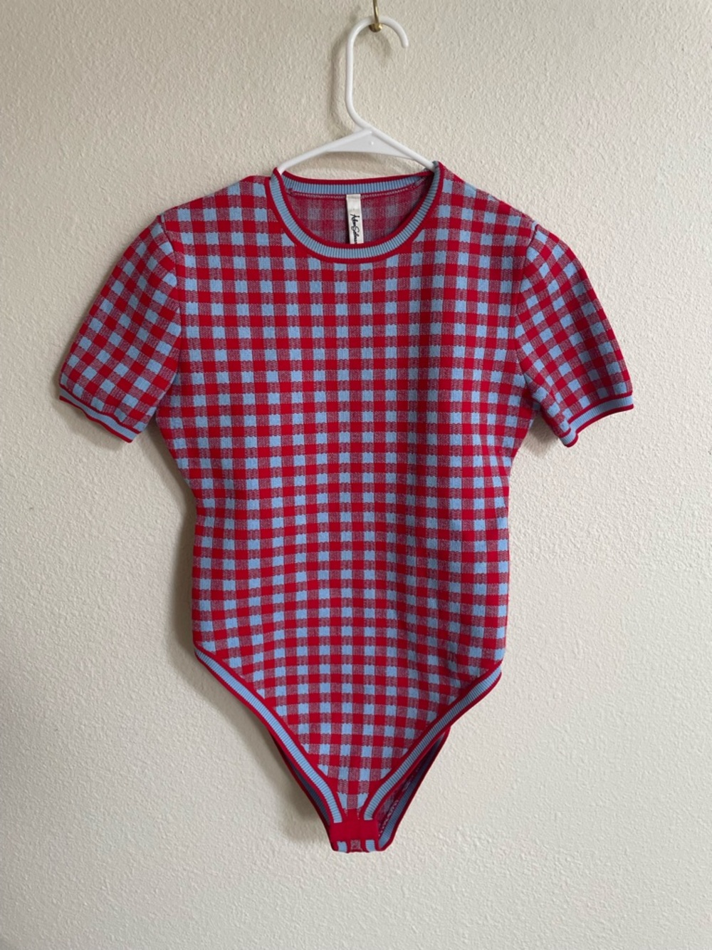 Red and Light Blue Gingham Short Sleeve Bodysuit